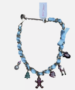 Betsey Johnson Christmas Bling Charm Bib Necklace Gold / Blue | RE:LUV