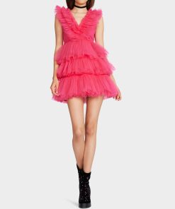 BETSEYS TIERED TULLE DRESS HOT PINK | RE:LUV