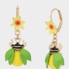 BEE FLOWER LEVER BACK EARRINGS YELLOW