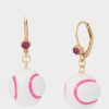BASEBALL LEVER BACK EARRINGS WHITE