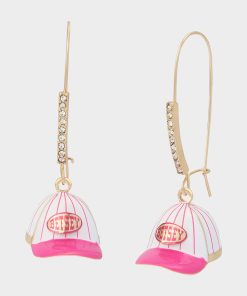 BASEBALL HAT SHEPHERD HOOK EARRINGS PINK