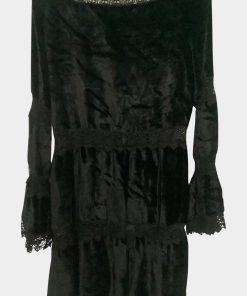 Betsey Johnson Black Velvet Lace-Trimmed Tiered Duster Cardigan w/ 3 Ties S/M NWT | RE:LUV