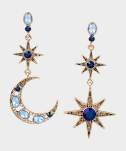 BETSEYS CELESTIAL STAR AND MOON MISMATCH EARRINGS BLUE