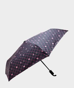 BETSEY'S HEART & SKULL PRINT UMBRELLA BLACK MULTI