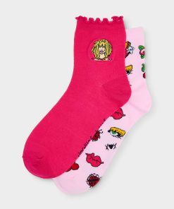 2-PACK EMBROIDERED CREW SOCK PINK MULTI