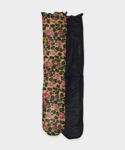 2-PACK LEOPARD ROSE MESH CREW SOCKS TAN MULTI