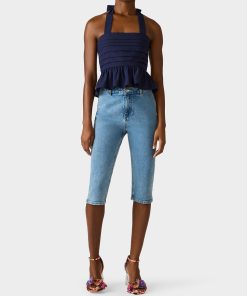 AHOY PEPLUM TOP NAVY