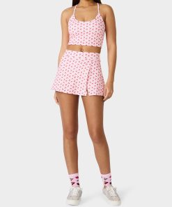 CHERRY GINGHAM SIDE SLIT SKORT PINK MULTI