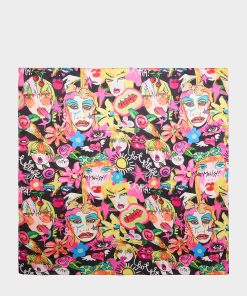 BETSEY'S ART SATINE SQUARE SCARF 35x35 BLACK MULTI