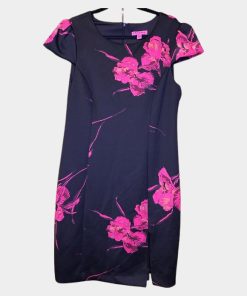 Betsey Johnson Magenta Hawaiian Floral Puffy Cap Sleeve Scuba Sheath Slit Dress | RE:LUV