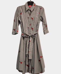 Blue White Stripes With Red Flowers Dress | RE:LUV